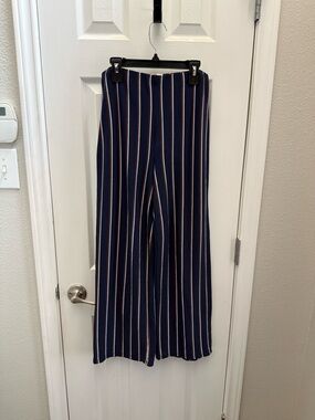 Dee Elly | Navy Vertical Stripe Wide-Leg Pants